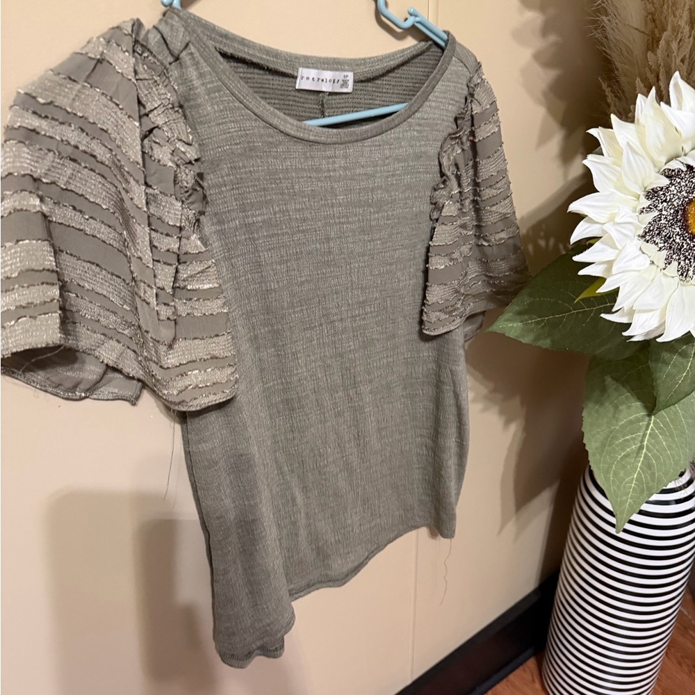 Chic Olive Ruffled Sleeve Blouse